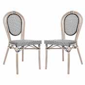 2 Pack Marseille Indoor/Outdoor Commercial Thonet French Bistro Stacking Chair, Black/White Textilene and Bamboo Print Aluminum Frame in LT Natural, 2-SDA-AD642002S-TXT-BLKWH-LTNAT-GG