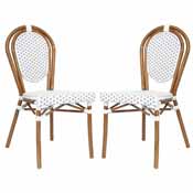 2 Pack Lourdes Indoor/Outdoor Commercial Thonet French Bistro Stacking Chair, White and Gray PE Rattan and Bamboo Print Aluminum Frame in Natural, 2-SDA-AD642002S-WHGY-NAT-GG