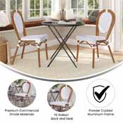 2 Pack Lourdes Indoor/Outdoor Commercial Thonet French Bistro Stacking Chair, White and Gray PE Rattan and Bamboo Print Aluminum Frame in Natural, 2-SDA-AD642002S-WHGY-NAT-GG