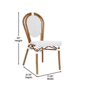 2 Pack Lourdes Indoor/Outdoor Commercial Thonet French Bistro Stacking Chair, White and Gray PE Rattan and Bamboo Print Aluminum Frame in Natural, 2-SDA-AD642002S-WHGY-NAT-GG
