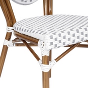 2 Pack Lourdes Indoor/Outdoor Commercial Thonet French Bistro Stacking Chair, White and Gray PE Rattan and Bamboo Print Aluminum Frame in Natural, 2-SDA-AD642002S-WHGY-NAT-GG
