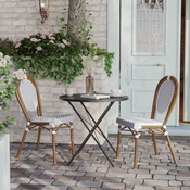 2 Pack Lourdes Indoor/Outdoor Commercial Thonet French Bistro Stacking Chair, White and Gray PE Rattan and Bamboo Print Aluminum Frame in Natural, 2-SDA-AD642002S-WHGY-NAT-GG