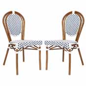 2 Pack Lourdes Indoor/Outdoor Commercial Thonet French Bistro Stacking Chair, White and Navy PE Rattan and Bamboo Print Aluminum Frame in Natural, 2-SDA-AD642002S-WHNVY-NAT-GG