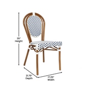 2 Pack Lourdes Indoor/Outdoor Commercial Thonet French Bistro Stacking Chair, White and Navy PE Rattan and Bamboo Print Aluminum Frame in Natural, 2-SDA-AD642002S-WHNVY-NAT-GG