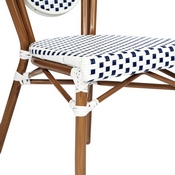 2 Pack Lourdes Indoor/Outdoor Commercial Thonet French Bistro Stacking Chair, White and Navy PE Rattan and Bamboo Print Aluminum Frame in Natural, 2-SDA-AD642002S-WHNVY-NAT-GG