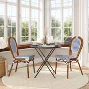 2 Pack Lourdes Indoor/Outdoor Commercial Thonet French Bistro Stacking Chair, White and Navy PE Rattan and Bamboo Print Aluminum Frame in Natural, 2-SDA-AD642002S-WHNVY-NAT-GG