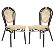 2 Pack Cannes Indoor/Outdoor Commercial Thonet French Bistro Stacking Chair, Natural PE Cane Rattan and Black Aluminum Frame, 2-SDA-AD642110-1-NAT-BK-GG