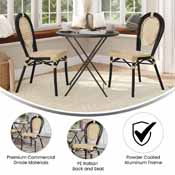 2 Pack Cannes Indoor/Outdoor Commercial Thonet French Bistro Stacking Chair, Natural PE Cane Rattan and Black Aluminum Frame, 2-SDA-AD642110-1-NAT-BK-GG