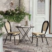 2 Pack Cannes Indoor/Outdoor Commercial Thonet French Bistro Stacking Chair, Natural PE Cane Rattan and Black Aluminum Frame, 2-SDA-AD642110-1-NAT-BK-GG