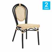 2 Pack Cannes Indoor/Outdoor Commercial Thonet French Bistro Stacking Chair, Natural PE Cane Rattan and Black Aluminum Frame, 2-SDA-AD642110-1-NAT-BK-GG