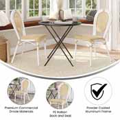 2 Pack Cannes Indoor/Outdoor Commercial Thonet French Bistro Stacking Chair, Natural PE Cane Rattan and White Aluminum Frame, 2-SDA-AD642110-1-NAT-WH-GG