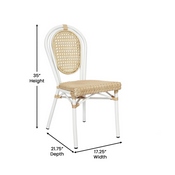 2 Pack Cannes Indoor/Outdoor Commercial Thonet French Bistro Stacking Chair, Natural PE Cane Rattan and White Aluminum Frame, 2-SDA-AD642110-1-NAT-WH-GG