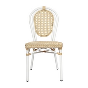 2 Pack Cannes Indoor/Outdoor Commercial Thonet French Bistro Stacking Chair, Natural PE Cane Rattan and White Aluminum Frame, 2-SDA-AD642110-1-NAT-WH-GG
