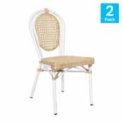 2 Pack Cannes Indoor/Outdoor Commercial Thonet French Bistro Stacking Chair, Natural PE Cane Rattan and White Aluminum Frame, 2-SDA-AD642110-1-NAT-WH-GG