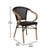 2 Pack Marseille Indoor/Outdoor Commercial French Bistro Stacking Chair with Arms, Black Textilene and Bamboo Print Aluminum Frame in Natural, 2-SDA-ADS642108-BK-NAT-GG