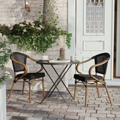 2 Pack Marseille Indoor/Outdoor Commercial French Bistro Stacking Chair with Arms, Black Textilene and Bamboo Print Aluminum Frame in Natural, 2-SDA-ADS642108-BK-NAT-GG