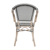 2 Pack Marseille Indoor/Outdoor Commercial French Bistro Stacking Chair with Arms, Black/White Textilene and Bamboo Aluminum Frame in LT Natural, 2-SDA-ADS642108-BLKWH-LTNAT-GG