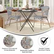 2 Pack Marseille Indoor/Outdoor Commercial French Bistro Stacking Chair with Arms, Black/White Textilene and Bamboo Aluminum Frame in LT Natural, 2-SDA-ADS642108-BLKWH-LTNAT-GG