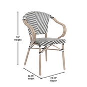 2 Pack Marseille Indoor/Outdoor Commercial French Bistro Stacking Chair with Arms, Black/White Textilene and Bamboo Aluminum Frame in LT Natural, 2-SDA-ADS642108-BLKWH-LTNAT-GG