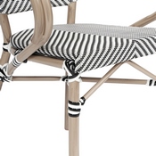 2 Pack Marseille Indoor/Outdoor Commercial French Bistro Stacking Chair with Arms, Black/White Textilene and Bamboo Aluminum Frame in LT Natural, 2-SDA-ADS642108-BLKWH-LTNAT-GG