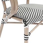 2 Pack Marseille Indoor/Outdoor Commercial French Bistro Stacking Chair with Arms, Black/White Textilene and Bamboo Aluminum Frame in LT Natural, 2-SDA-ADS642108-BLKWH-LTNAT-GG