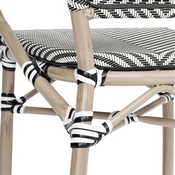 2 Pack Marseille Indoor/Outdoor Commercial French Bistro Stacking Chair with Arms, Black/White Textilene and Bamboo Aluminum Frame in LT Natural, 2-SDA-ADS642108-BLKWH-LTNAT-GG