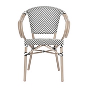 2 Pack Marseille Indoor/Outdoor Commercial French Bistro Stacking Chair with Arms, Black/White Textilene and Bamboo Aluminum Frame in LT Natural, 2-SDA-ADS642108-BLKWH-LTNAT-GG