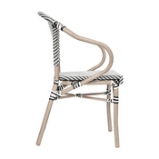 2 Pack Marseille Indoor/Outdoor Commercial French Bistro Stacking Chair with Arms, Black/White Textilene and Bamboo Aluminum Frame in LT Natural, 2-SDA-ADS642108-BLKWH-LTNAT-GG