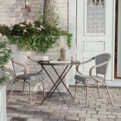 2 Pack Marseille Indoor/Outdoor Commercial French Bistro Stacking Chair with Arms, Black/White Textilene and Bamboo Aluminum Frame in LT Natural, 2-SDA-ADS642108-BLKWH-LTNAT-GG