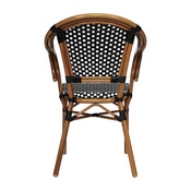 2 Pack Bordeaux Indoor/Outdoor Commercial French Bistro Stacking Chair with Arms, Black and White PE Rattan and Bamboo Print Aluminum Frame in Natural, 2-SDA-ADS642142-BKWH-NAT-GG