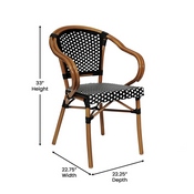 2 Pack Bordeaux Indoor/Outdoor Commercial French Bistro Stacking Chair with Arms, Black and White PE Rattan and Bamboo Print Aluminum Frame in Natural, 2-SDA-ADS642142-BKWH-NAT-GG