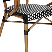 2 Pack Bordeaux Indoor/Outdoor Commercial French Bistro Stacking Chair with Arms, Black and White PE Rattan and Bamboo Print Aluminum Frame in Natural, 2-SDA-ADS642142-BKWH-NAT-GG