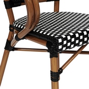2 Pack Bordeaux Indoor/Outdoor Commercial French Bistro Stacking Chair with Arms, Black and White PE Rattan and Bamboo Print Aluminum Frame in Natural, 2-SDA-ADS642142-BKWH-NAT-GG