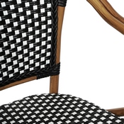 2 Pack Bordeaux Indoor/Outdoor Commercial French Bistro Stacking Chair with Arms, Black and White PE Rattan and Bamboo Print Aluminum Frame in Natural, 2-SDA-ADS642142-BKWH-NAT-GG