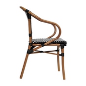 2 Pack Bordeaux Indoor/Outdoor Commercial French Bistro Stacking Chair with Arms, Black and White PE Rattan and Bamboo Print Aluminum Frame in Natural, 2-SDA-ADS642142-BKWH-NAT-GG