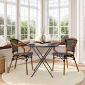 2 Pack Bordeaux Indoor/Outdoor Commercial French Bistro Stacking Chair with Arms, Black and White PE Rattan and Bamboo Print Aluminum Frame in Natural, 2-SDA-ADS642142-BKWH-NAT-GG