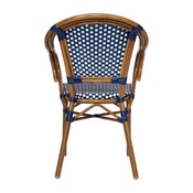 2 Pack Bordeaux Indoor/Outdoor Commercial French Bistro Stacking Chair with Arms, Navy and White PE Rattan and Bamboo Print Aluminum Frame in Natural, 2-SDA-ADS642142-NVYWH-NAT-GG