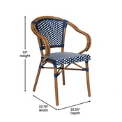 2 Pack Bordeaux Indoor/Outdoor Commercial French Bistro Stacking Chair with Arms, Navy and White PE Rattan and Bamboo Print Aluminum Frame in Natural, 2-SDA-ADS642142-NVYWH-NAT-GG