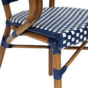 2 Pack Bordeaux Indoor/Outdoor Commercial French Bistro Stacking Chair with Arms, Navy and White PE Rattan and Bamboo Print Aluminum Frame in Natural, 2-SDA-ADS642142-NVYWH-NAT-GG