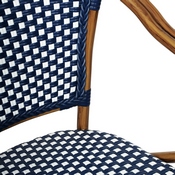 2 Pack Bordeaux Indoor/Outdoor Commercial French Bistro Stacking Chair with Arms, Navy and White PE Rattan and Bamboo Print Aluminum Frame in Natural, 2-SDA-ADS642142-NVYWH-NAT-GG
