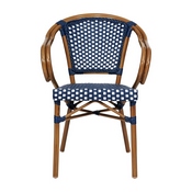 2 Pack Bordeaux Indoor/Outdoor Commercial French Bistro Stacking Chair with Arms, Navy and White PE Rattan and Bamboo Print Aluminum Frame in Natural, 2-SDA-ADS642142-NVYWH-NAT-GG