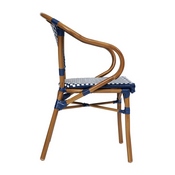 2 Pack Bordeaux Indoor/Outdoor Commercial French Bistro Stacking Chair with Arms, Navy and White PE Rattan and Bamboo Print Aluminum Frame in Natural, 2-SDA-ADS642142-NVYWH-NAT-GG