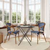 2 Pack Bordeaux Indoor/Outdoor Commercial French Bistro Stacking Chair with Arms, Navy and White PE Rattan and Bamboo Print Aluminum Frame in Natural, 2-SDA-ADS642142-NVYWH-NAT-GG