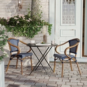2 Pack Bordeaux Indoor/Outdoor Commercial French Bistro Stacking Chair with Arms, Navy and White PE Rattan and Bamboo Print Aluminum Frame in Natural, 2-SDA-ADS642142-NVYWH-NAT-GG