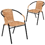 2 Pack Beige Rattan Indoor-Outdoor Restaurant Stack Chair, 2-TLH-037-BGE-GG