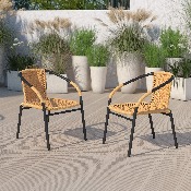 2 Pack Beige Rattan Indoor-Outdoor Restaurant Stack Chair, 2-TLH-037-BGE-GG