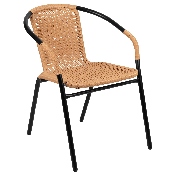 2 Pack Beige Rattan Indoor-Outdoor Restaurant Stack Chair, 2-TLH-037-BGE-GG