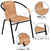2 Pack Beige Rattan Indoor-Outdoor Restaurant Stack Chair, 2-TLH-037-BGE-GG