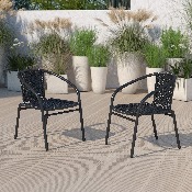 2 Pack Black Rattan Indoor-Outdoor Restaurant Stack Chair, 2-TLH-037-BK-GG