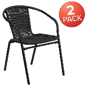 2 Pack Black Rattan Indoor-Outdoor Restaurant Stack Chair, 2-TLH-037-BK-GG